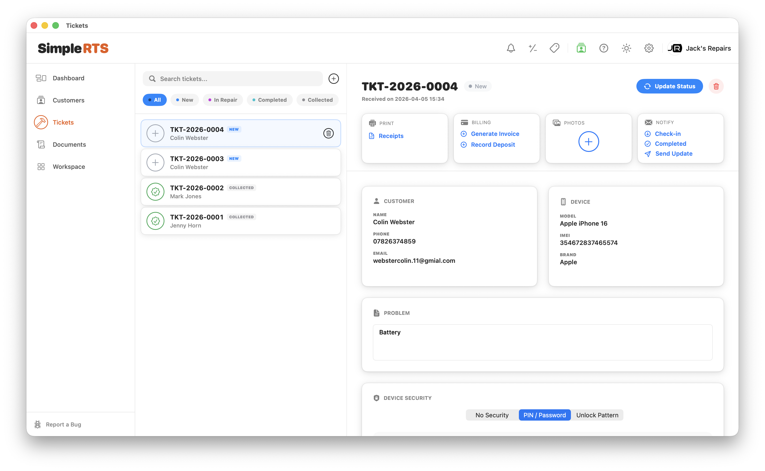 SimpleRTS ticket detail view